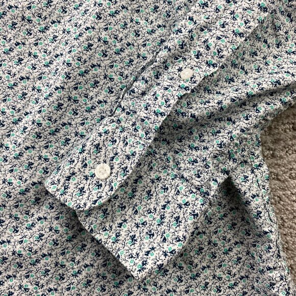 J. Crew Button Down Shirt Men Large L White Floral All Over Print Preppy Formal - Picture 2 of 9